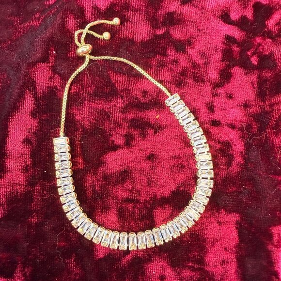 Slider Tennis Bracelet Gold Overlay Made with Swarovski Baguette Crystals - Picture 2 of 9